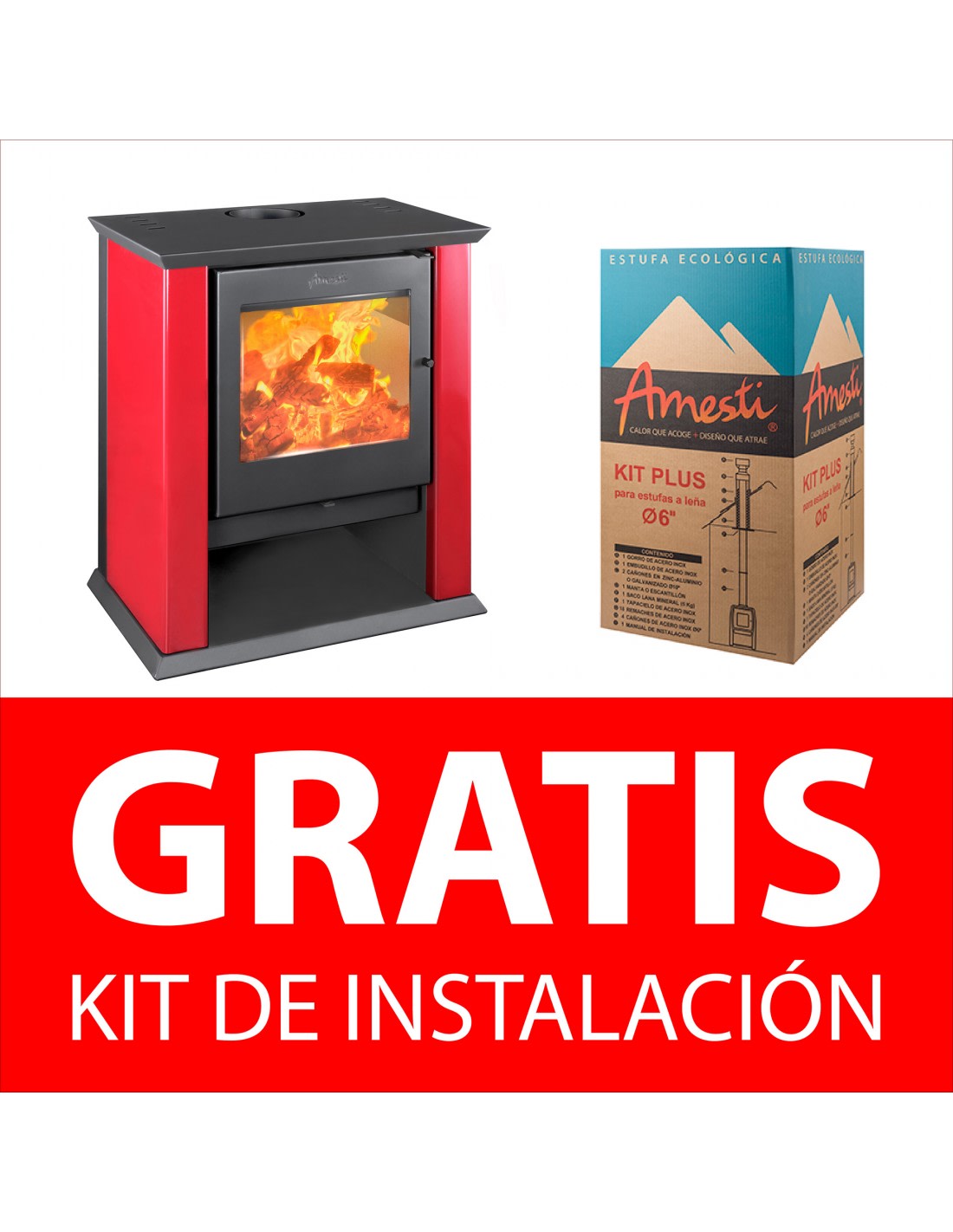 COMBO ESTUFA CLASSIC 500 ROJO + KIT DE INSTALACIÓN GRATIS